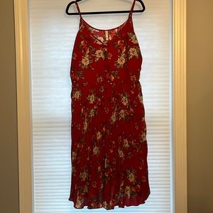 Red Womens Sz XXL Strappy Pleated Red Floral Midi Dress Xhilaration NWOT